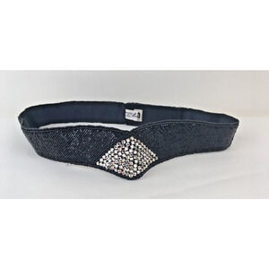 Black Bugle beaded and sequin vintage retro sash belt La Regale Small